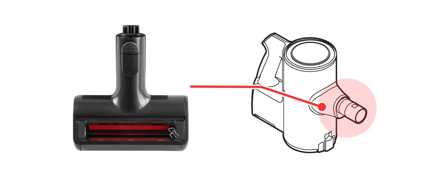 The designated mounting location for storing the mini pet nozzle on the product	